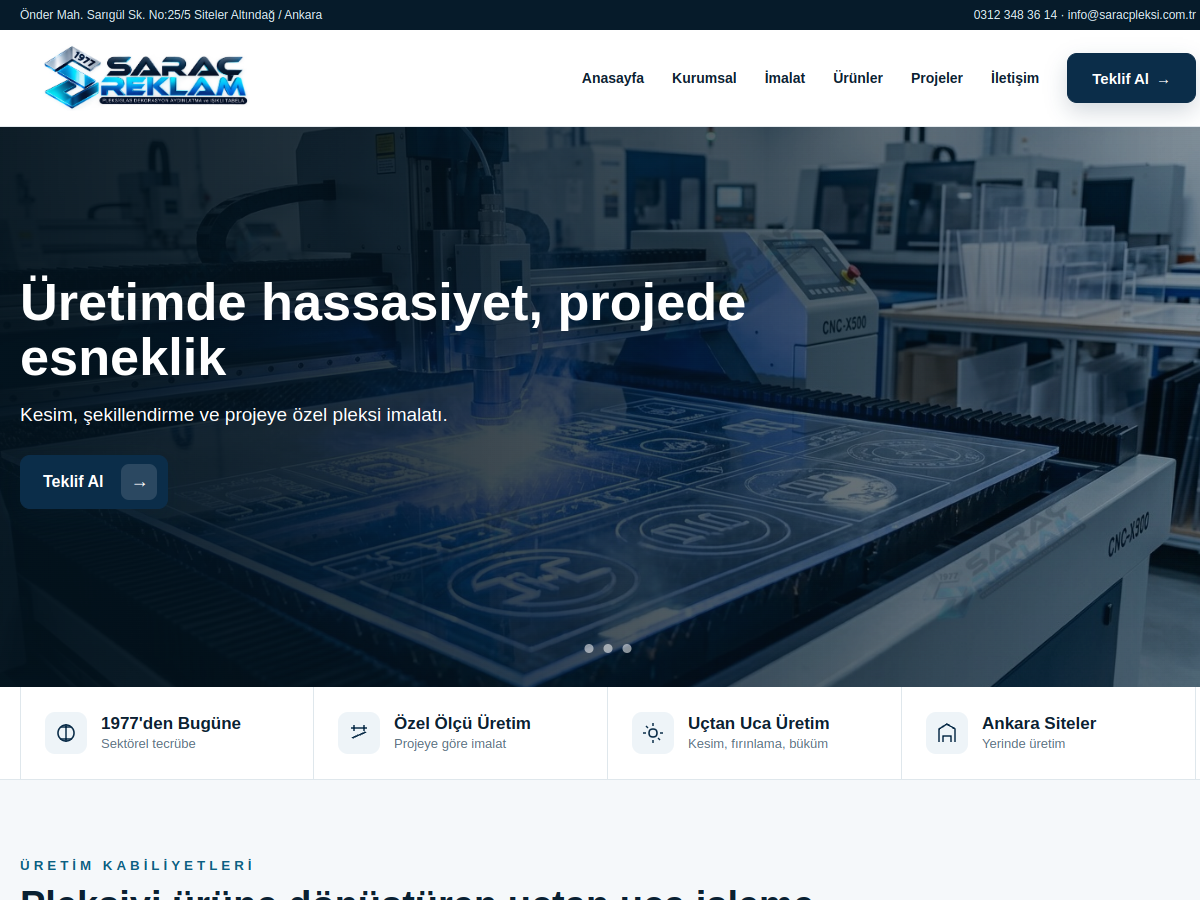 Saraç Pleksi site ekran görüntüsü