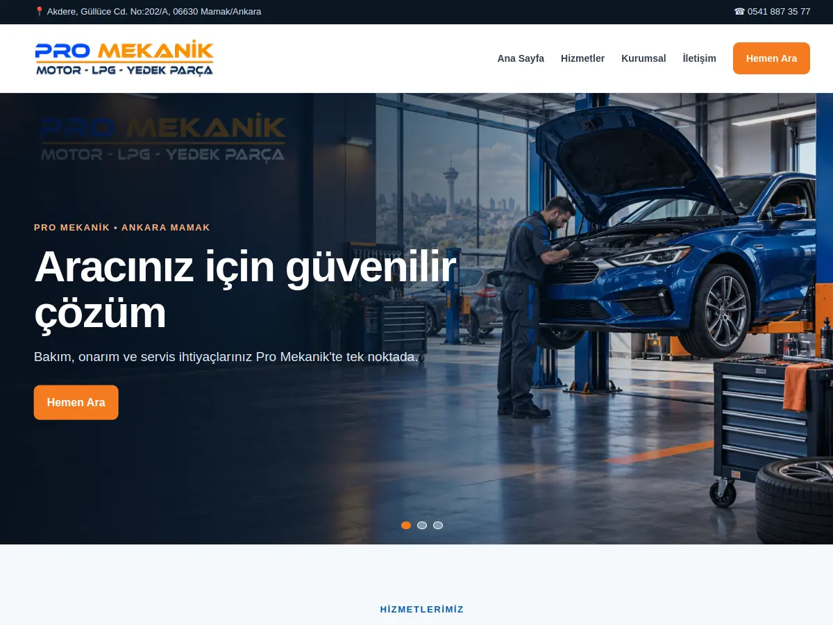Pro Mekanik Servis web projesi ekran görüntüsü