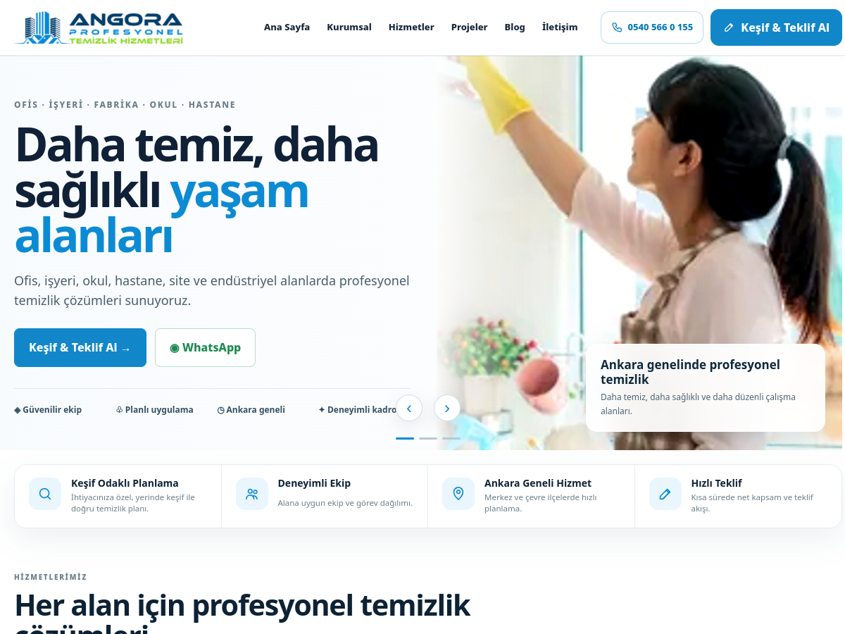 Angora Temizlik web projesi ekran görüntüsü